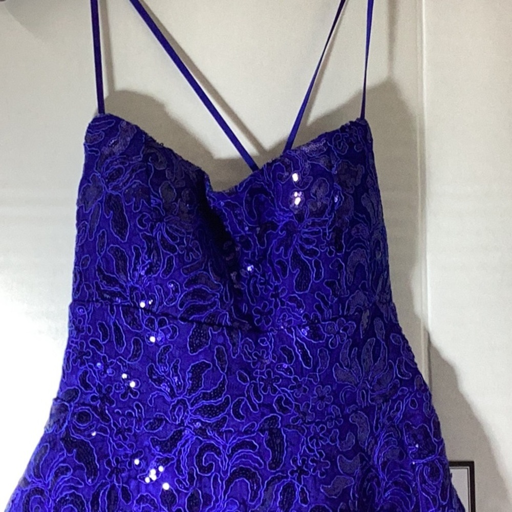 Embroidered Sequin Square Neck Spaghetti Strap Criss Cross Back Fit & Flare - Picture 6 of 10